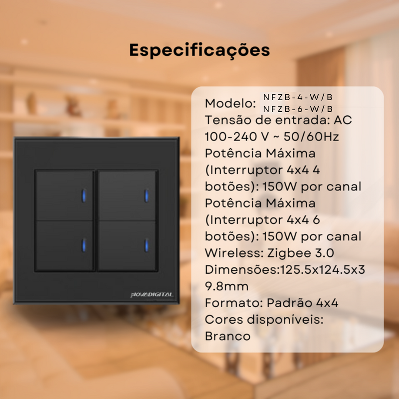 Interruptor Zigbee Inteligente Com Tecla Física - Novadigital