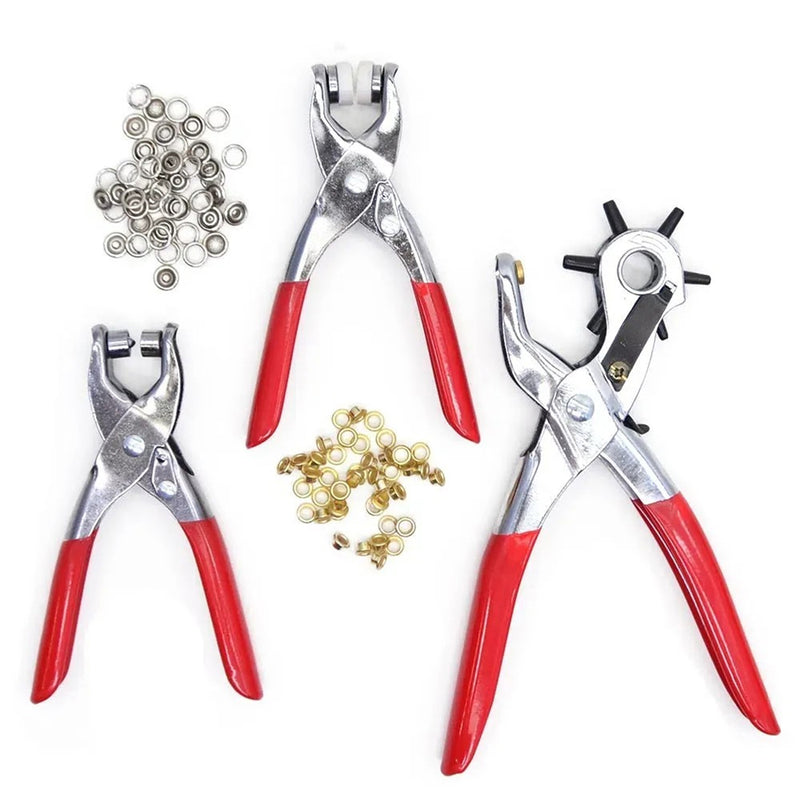 Kit 3 Alicates Aplicadores de Ilhós e Furadores para Diversos Materiais