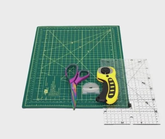 Kit Base De Corte 90x60 Verde + Regua 60x15 + Cortador Circular + Caixa Alfinetes + Caneta Fantasma