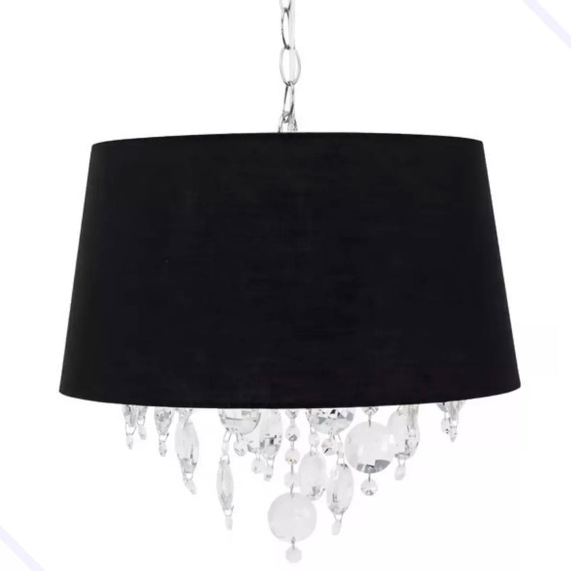 Pendente Cristal Preto Cúpula Média 3 Lâmpada Bivolt