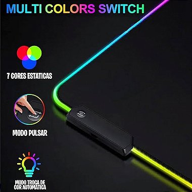 Mousepad Gamer Grande Com Luz Led RGB 800x300mm 7 Cores