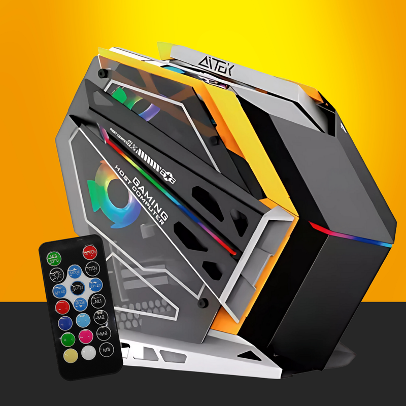 Gabinete Gamer Amarelo RGB Compatibilidade Placas-Mãe ATX e M-ATX USB 3.0 Áudio e Microfone