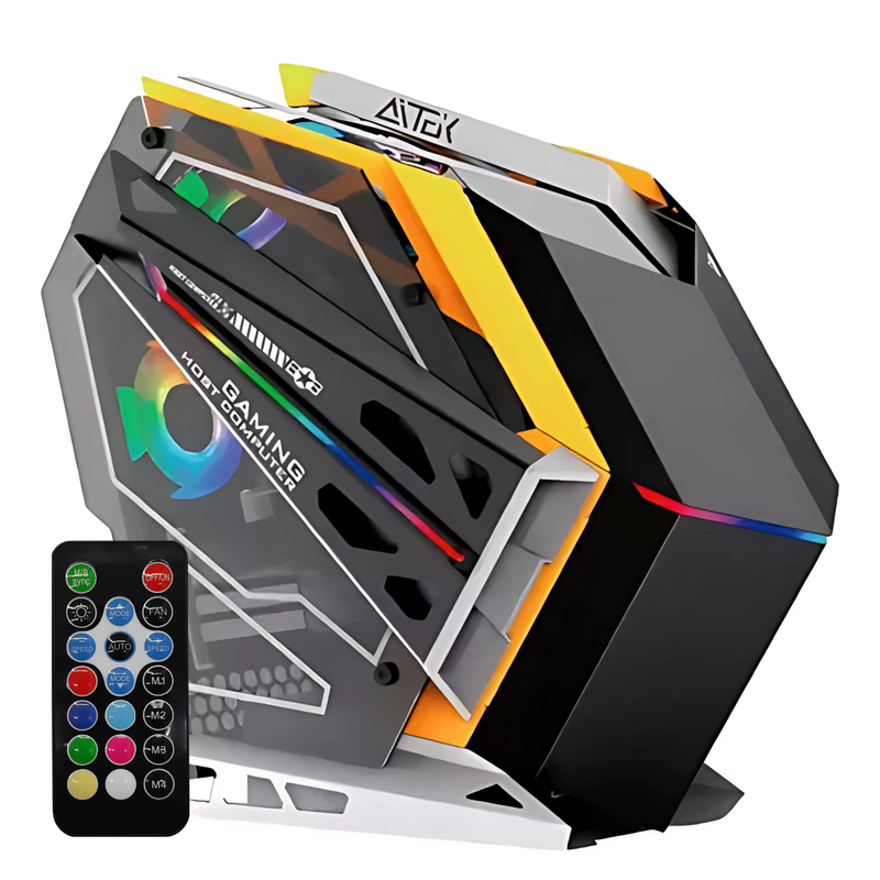 Gabinete Gamer Amarelo RGB Compatibilidade Placas-Mãe ATX e M-ATX USB 3.0 Áudio e Microfone