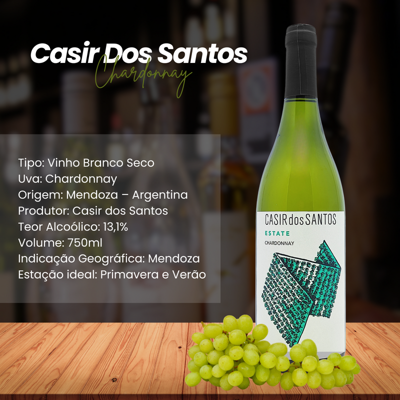 Vinho Branco Seco Argentino Chardonnay Casir Dos Santos Estate 750ml