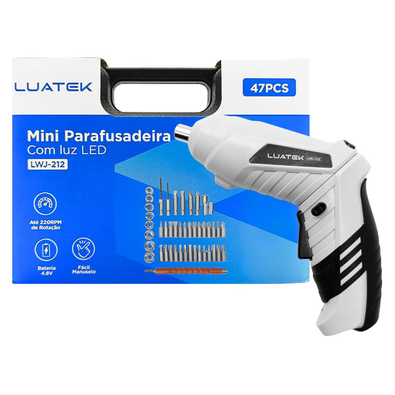 Kit Parafusadeira Mini Com Luz Led Portátil Recarregável Usb e Maleta