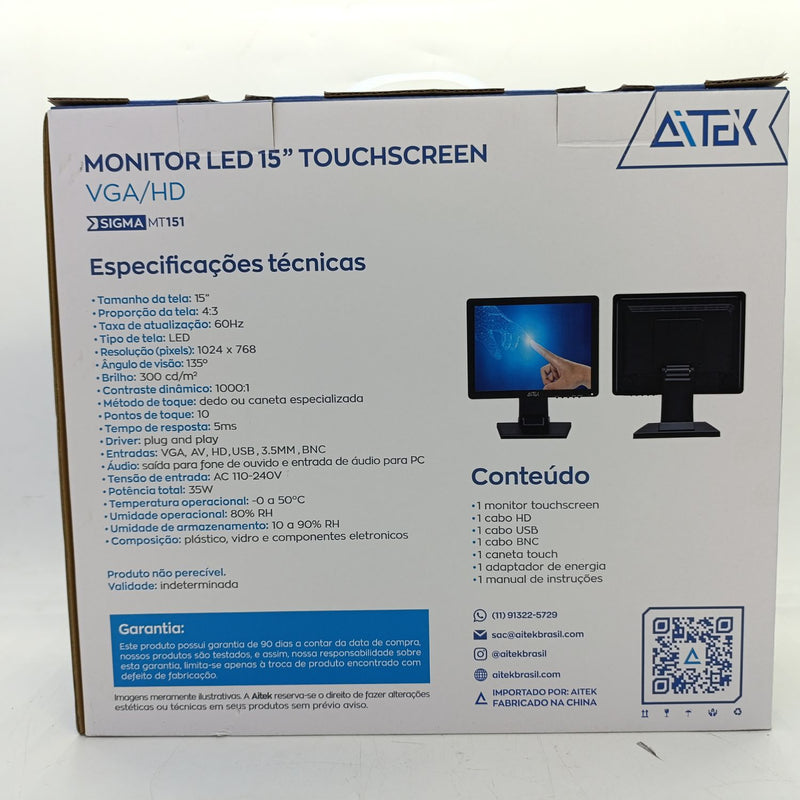 Monitor Led 15" Touchscreen VGA/HD Aitek - SIGMA-MT151