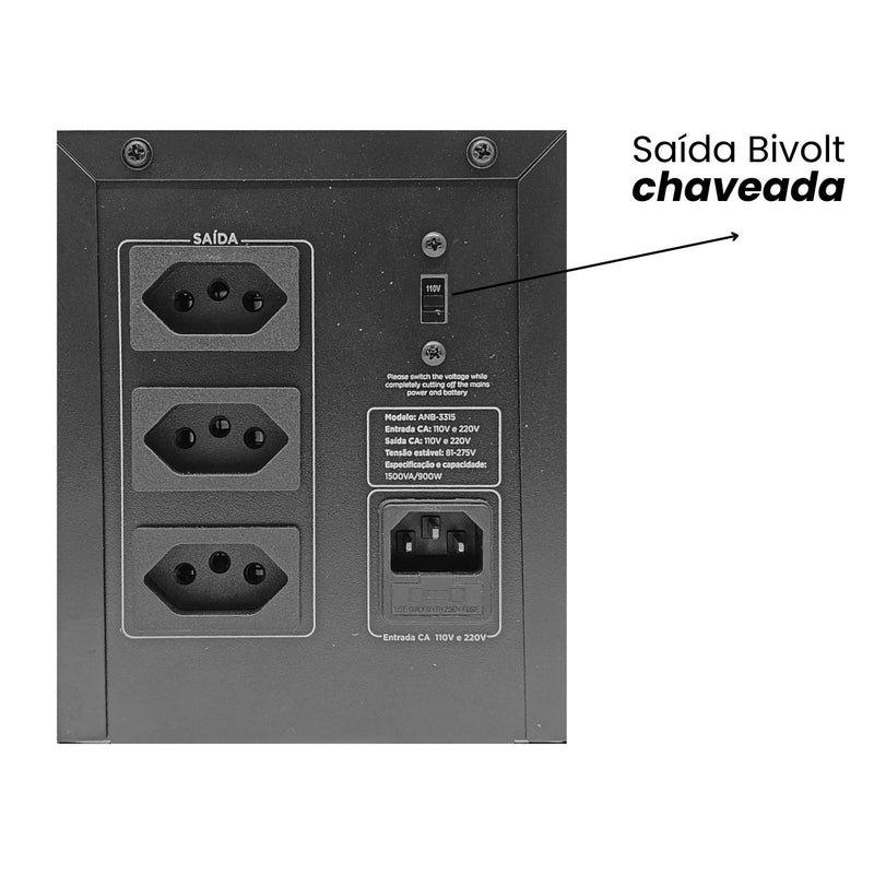 Nobreak 1500va Bivolt Senoidal Simulada 3 Tomadas 2 Baterias, Entrada Bivolt Automática E Saída Bivolt Chaveada - Aitek