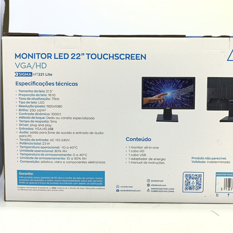 Monitor LED Touchscreen 22 Polegadas Full HD 75Hz 5ms com Entradas VGA HD USB e Suporte a Caneta
