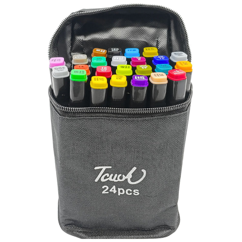Kit Bolsa Com 24 Canetas Coloridas Com Ponta Dupla