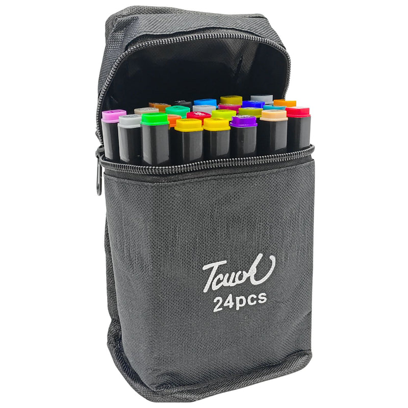 Kit Bolsa Com 24 Canetas Coloridas Com Ponta Dupla