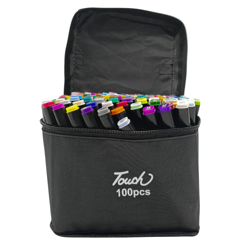 Kit Bolsa Com 100 Canetas Coloridas Com Ponta Dupla - C-100
