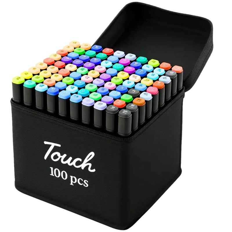 Kit Bolsa Com 100 Canetas Coloridas Com Ponta Dupla - C-100