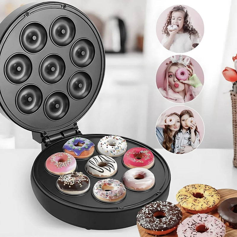 Máquina De Donuts Elétrica Fazer 7 Rosquinha Portátil Assadeira Compacta Antiaderente Café Da Manhã 110v