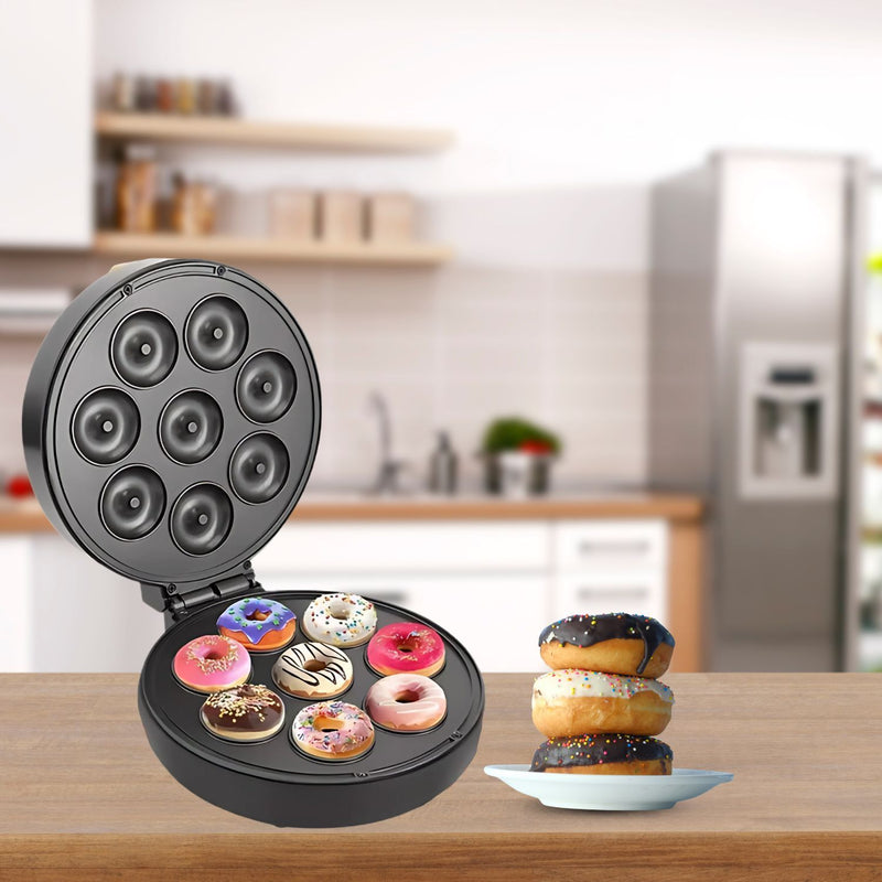 Máquina De Donuts Elétrica Fazer 7 Rosquinha Portátil Assadeira Compacta Antiaderente Café Da Manhã 110v