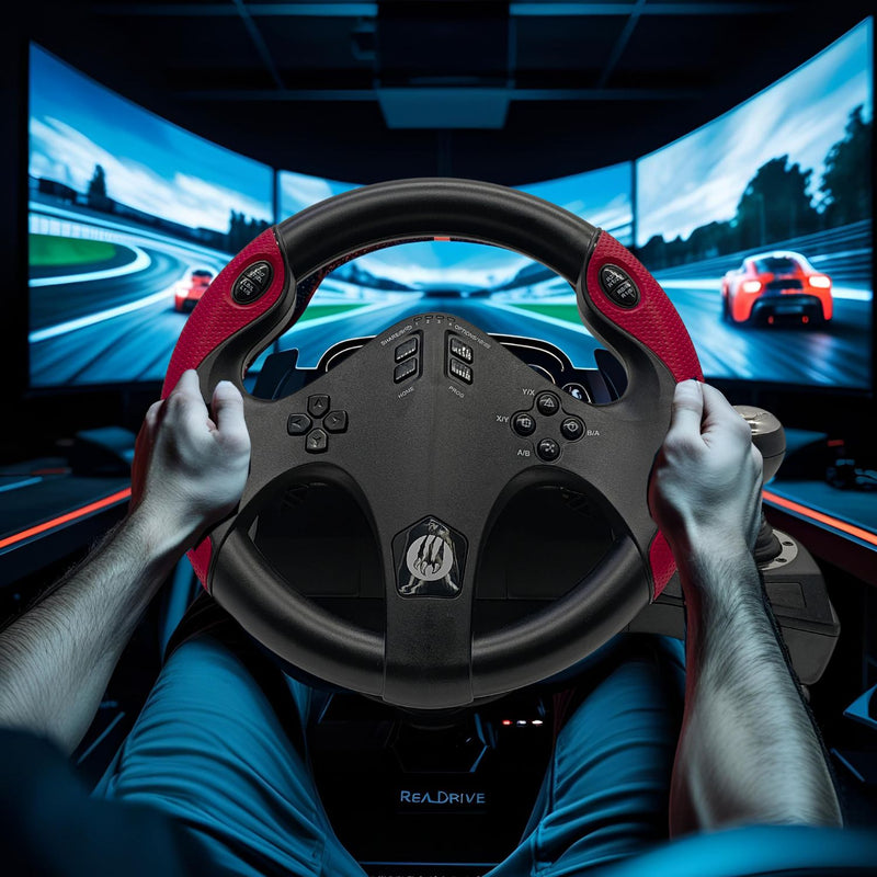 Volante Gamer Vibração Simulador Driving Com Pedal