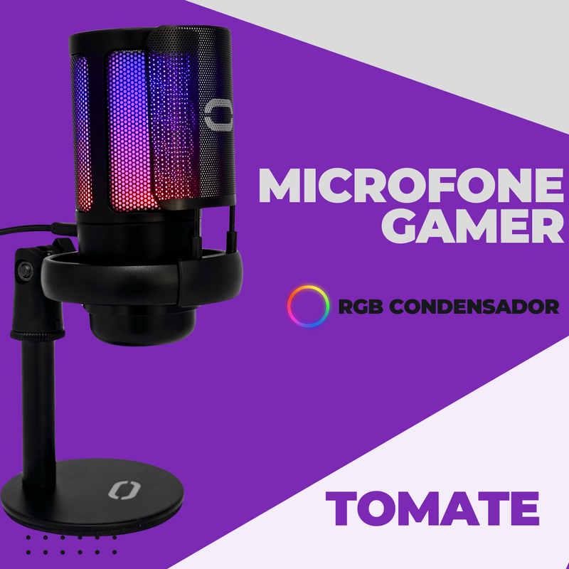 Microfone Gamer RGB USB Condensador MT-1060R – Som Profissional, Plug & Play, Suporte e Filtro
