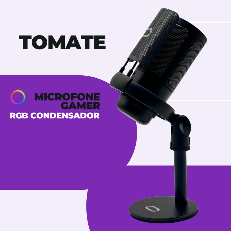 Microfone Gamer RGB USB Condensador MT-1060R – Som Profissional, Plug & Play, Suporte e Filtro