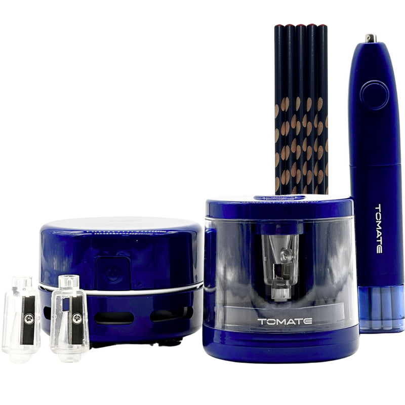 Kit Papelaria Eletrônico Tomate MAT-K01 com Apontador, Apagador e Grampeador Elétrico – Compacto e Prático