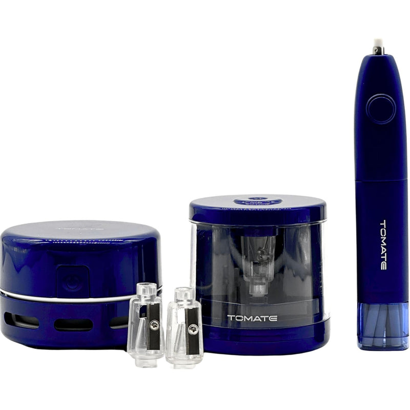 Kit Papelaria Eletrônico Tomate MAT-K01 com Apontador, Apagador e Grampeador Elétrico – Compacto e Prático