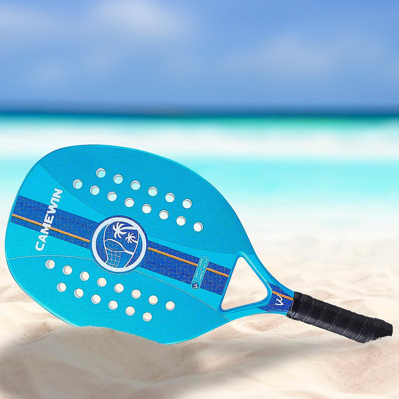Raquete Para Beach Tennis Profissional Em Fibra Carbono Azul Com Capa Protetora - Camewin