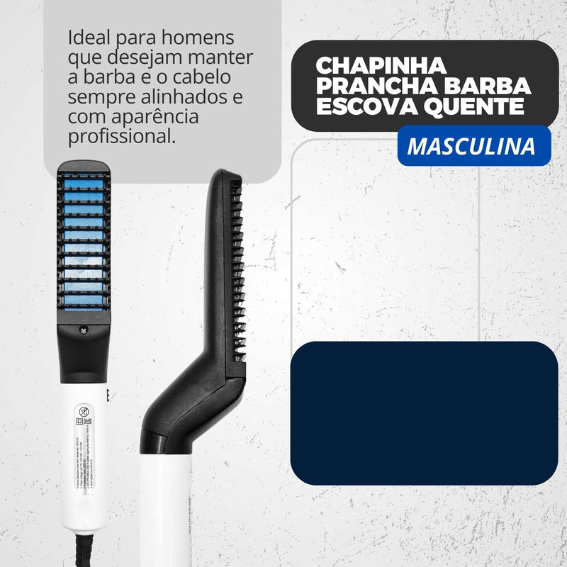 Prancha Alisadora Escova Elétrica Masculina Barba e Cabelo Bivolti