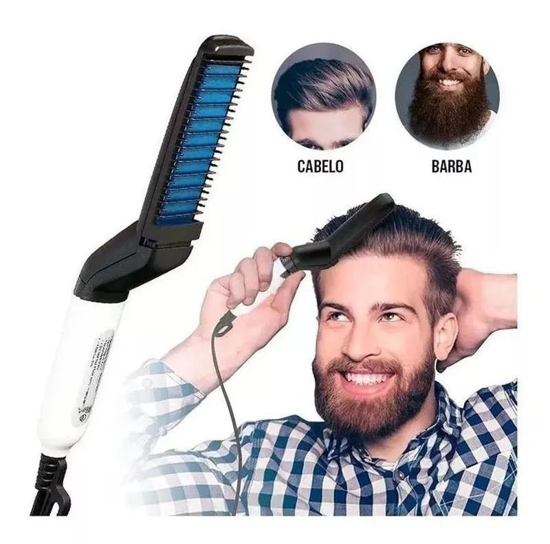 Prancha Alisadora Escova Elétrica Masculina Barba e Cabelo Bivolti