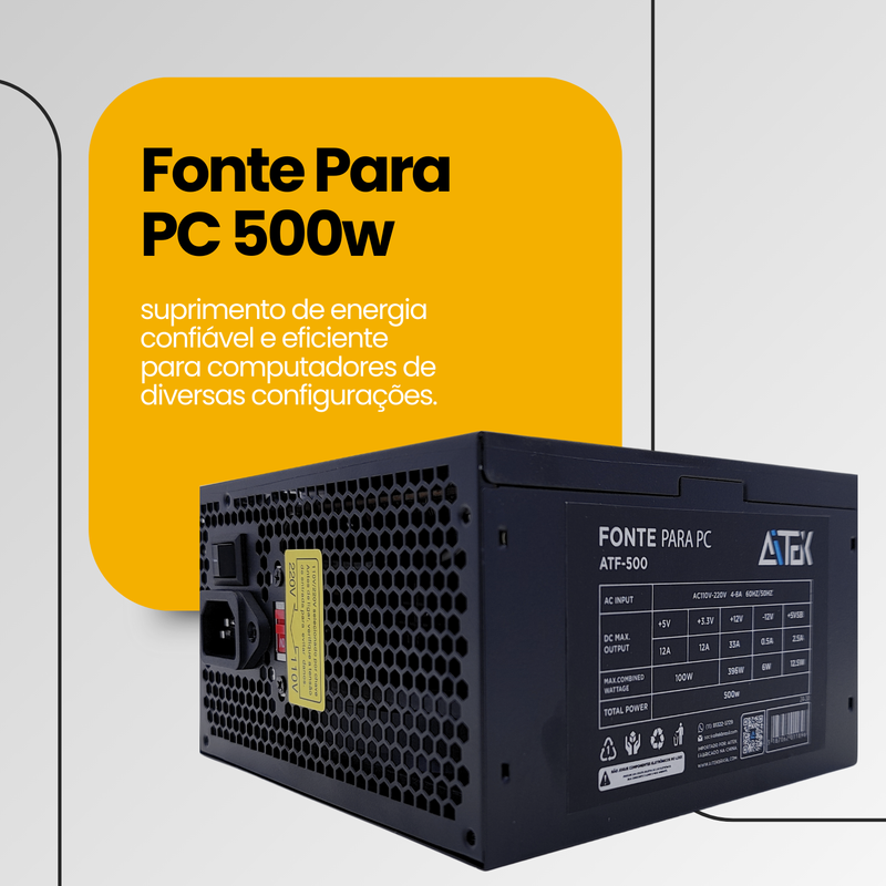 Fonte de Alimentação Para Computador PC Atx 500w Real