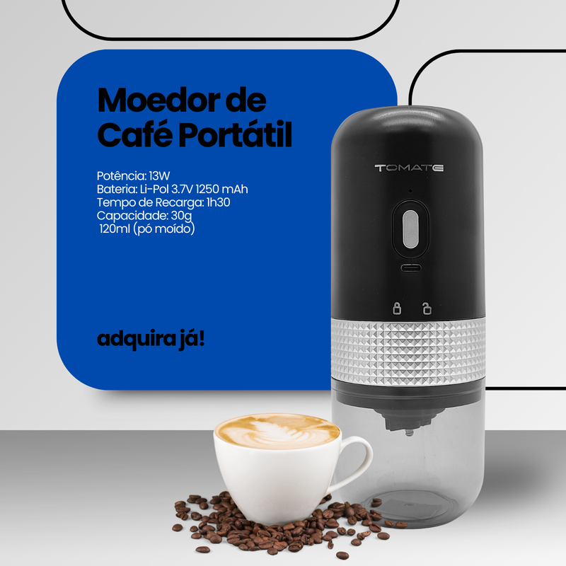 Moedor De Café Multi Moagem Ceramico Portatil USB Recarregavel