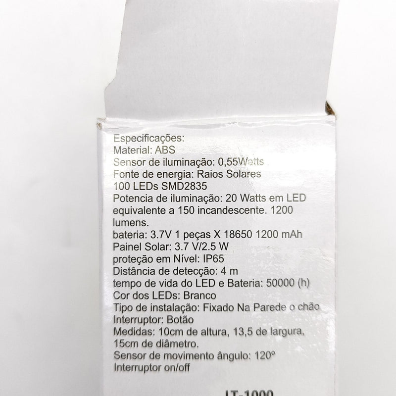 Luminária Energia Solar Para Parede 100 Leds Resistente à Água Com Sensor de Movimento 2 Funções