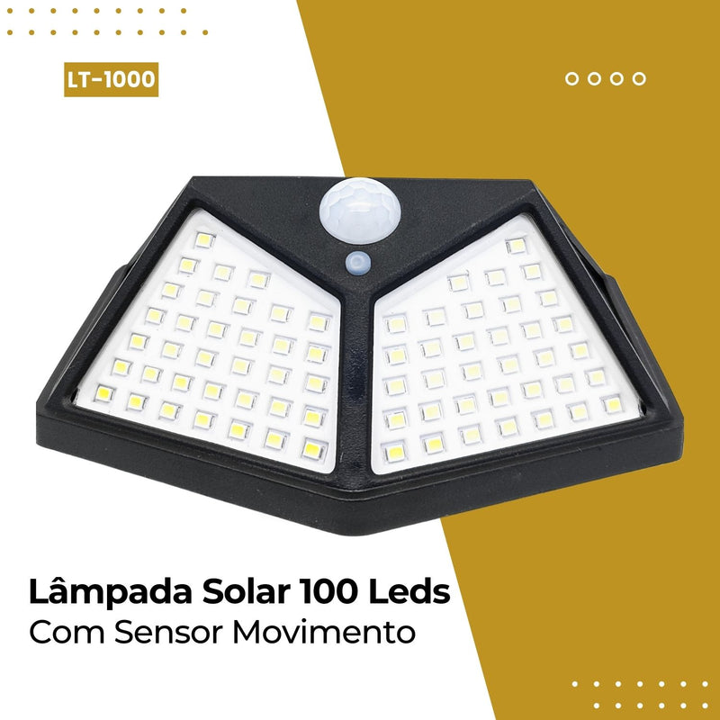 Luminária Energia Solar Para Parede 100 Leds Resistente à Água Com Sensor de Movimento 2 Funções