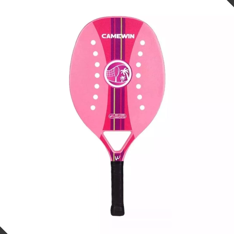 Raquete Rosa Para Beach Tennis Profissional Em Fibra Carbono Com Capa Protetora - Camewin