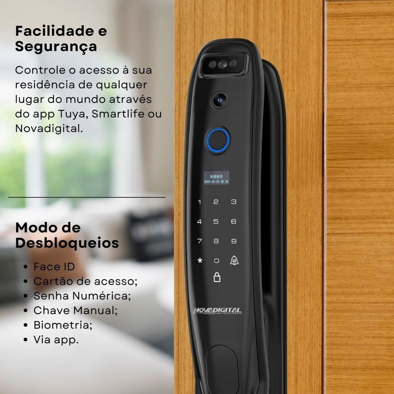 Fechadura Inteligente Wi-Fi com Câmera Desbloqueio com Reconhecimento Facial e Controle por Aplicativo- Novadigital