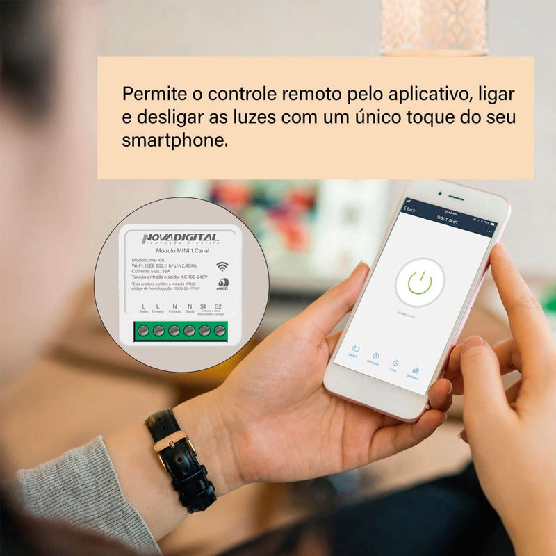 Módulo Mini 1 Canal Wi-fi Branco Casa Inteligente - Novadigital