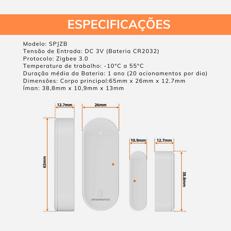 Sensor de Porta e Janela Zigbee Automação Residencial  Branco - Novadigital