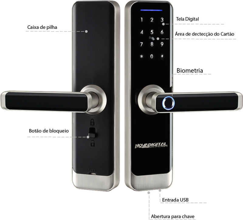 Fechadura Inteligente Wi-Fi Biometria Segurança e Controle via App Novadigital