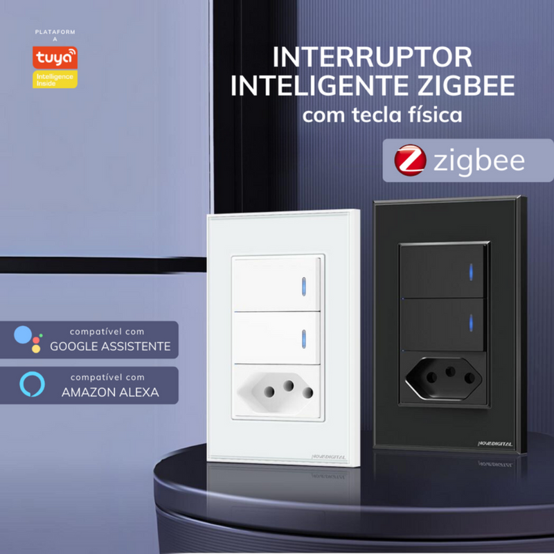 Interruptor Tecla Fisica Zigbee com Tomada Integrada Controle via Alexa e Google Assistente – Novadigital