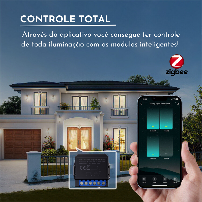 Módulo Zigbee Mini 1/2/3/4 Canais Preto para Automação Residencial - Novadigital