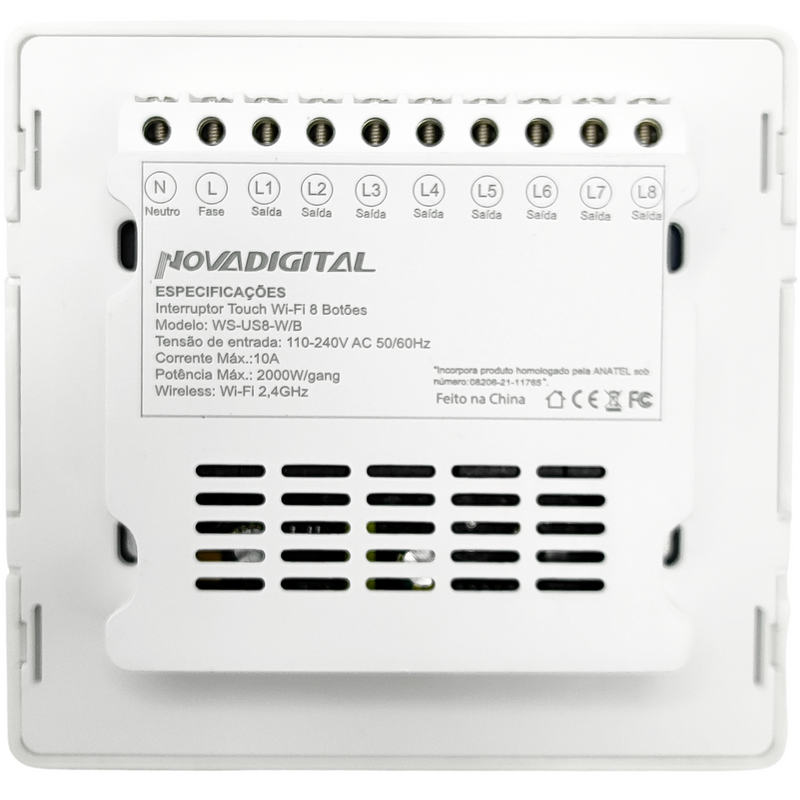 Interruptor Inteligente Touch Wifi 8 Botões 4x4 Branco ou Preto Automação Residencial - Novadigital