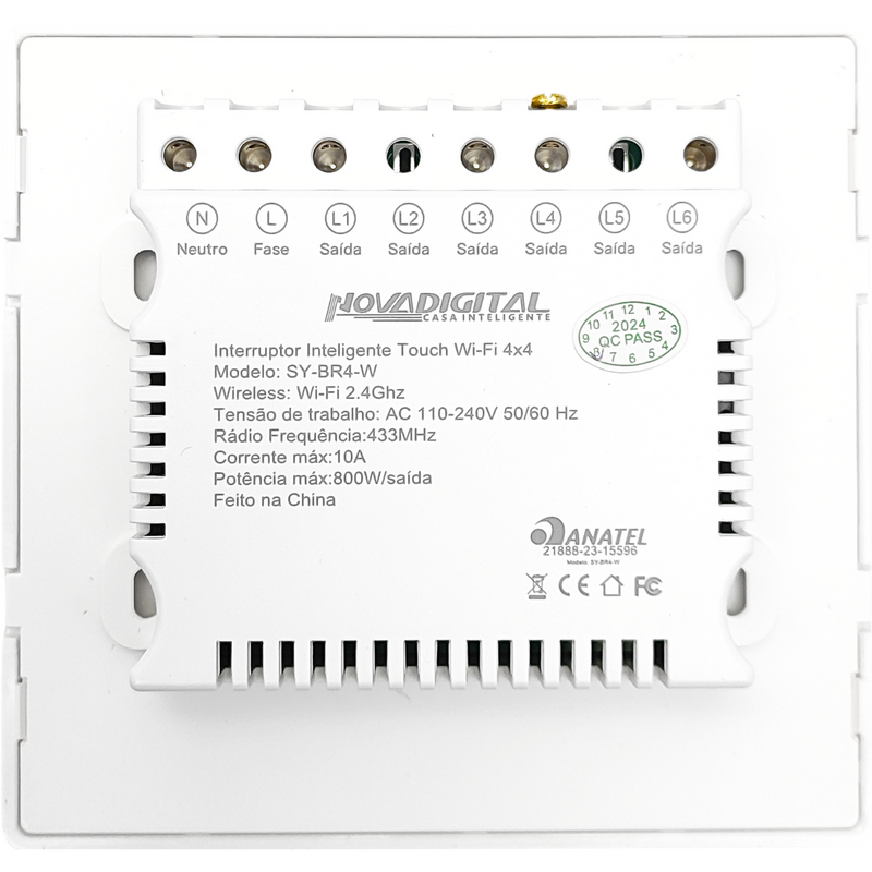 Interruptor Inteligente Wi-Fi 4x4 com 4 Botões Touch Automação Residencial - Novadigital