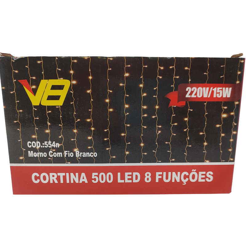 Cortina Fio de LED Amarelo 500 LEDs - 8 Funções para Natal e Festas