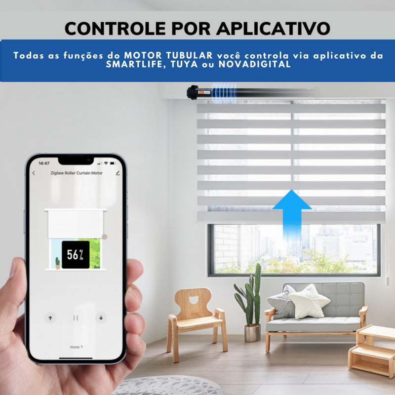 Motor Tubular Inteligente Wi-Fi Automação Cortinas e Persianas - Novadigital