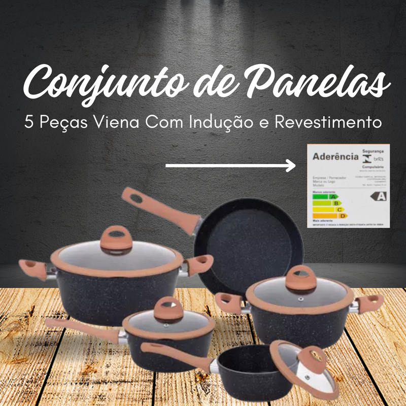 Conjunto Panelas 5 Peças Viena Casambiente Antiaderente e Compátivel com Indução