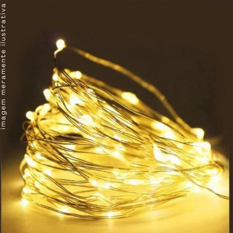 Decoração De Natal Cordão Fada Cobre Com 50 Leds 2 Funções Branco Quente