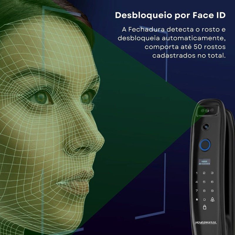 Fechadura Inteligente Wi-Fi com Câmera Desbloqueio com Reconhecimento Facial e Controle por Aplicativo- Novadigital