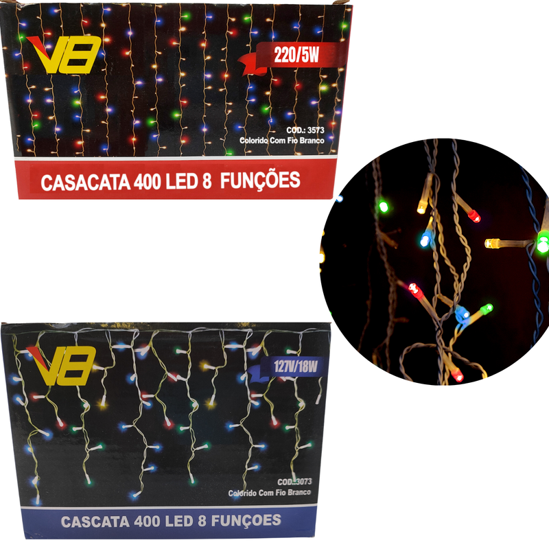 Cascata Fio 400 LEDs Coloridos - 8 Funções Modelos 110V e 220V