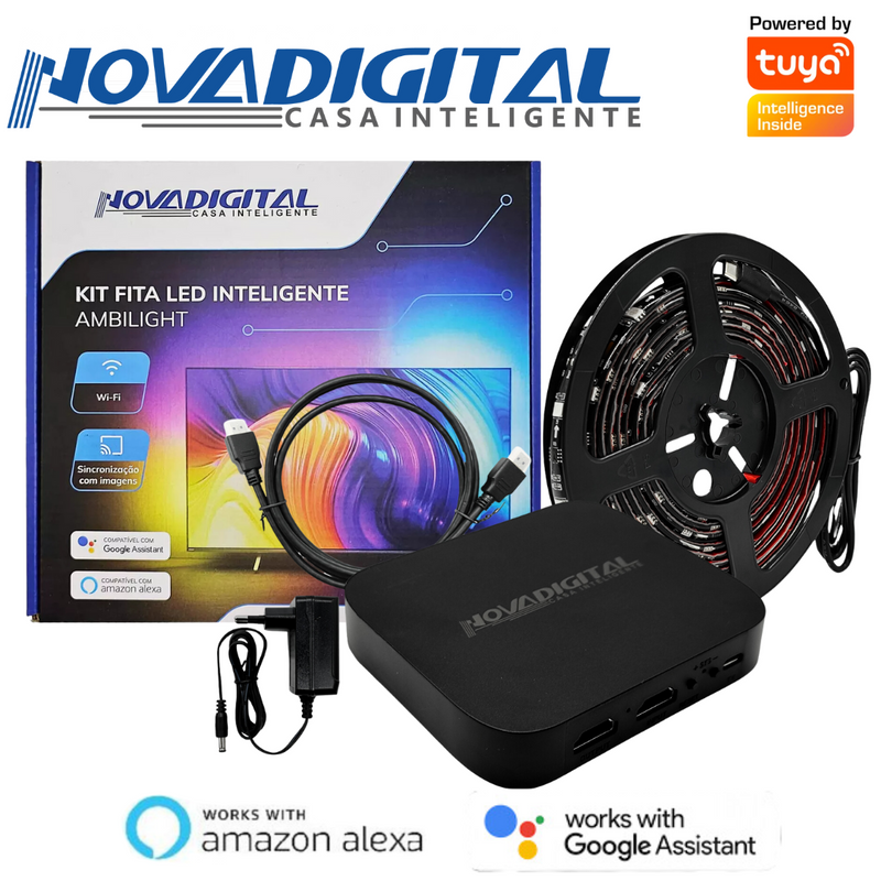 Kit Fita Led Inteligente Wi-Fi Ambilight - 2.8m para 40 a 50 Polegadas e 3.8m para 55 a 65 Polegadas - Novadigital