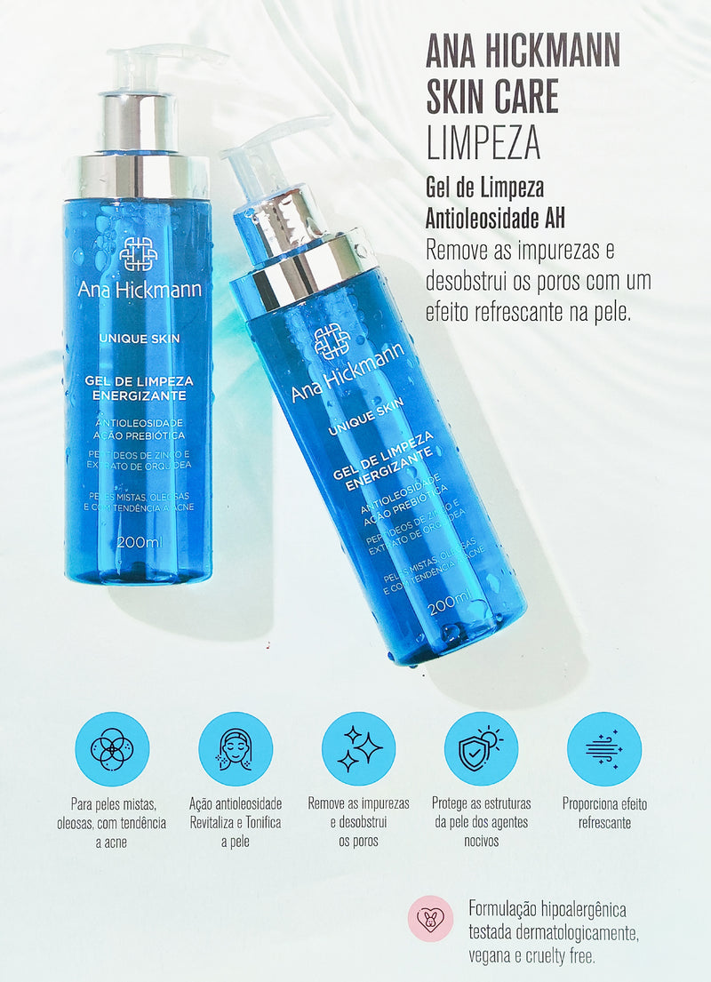 Kit Skin Care Gel de Limpeza Antioleosidade + Hidratante Matificante Diurno FPS 30 + Sérum Vitamina C - Ana Hickmann