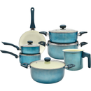 Conjunto de Panelas 7 Peças Zurich Antiaderente Azul Soft Touch + Utensílios de Silicone de Cozinha