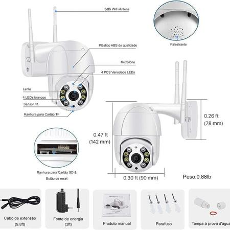 Câmera IP Wi-Fi Externa Rotativa HD 1080p com 2 Antenas Visão Noturna Áudio e Detecção de Movimento