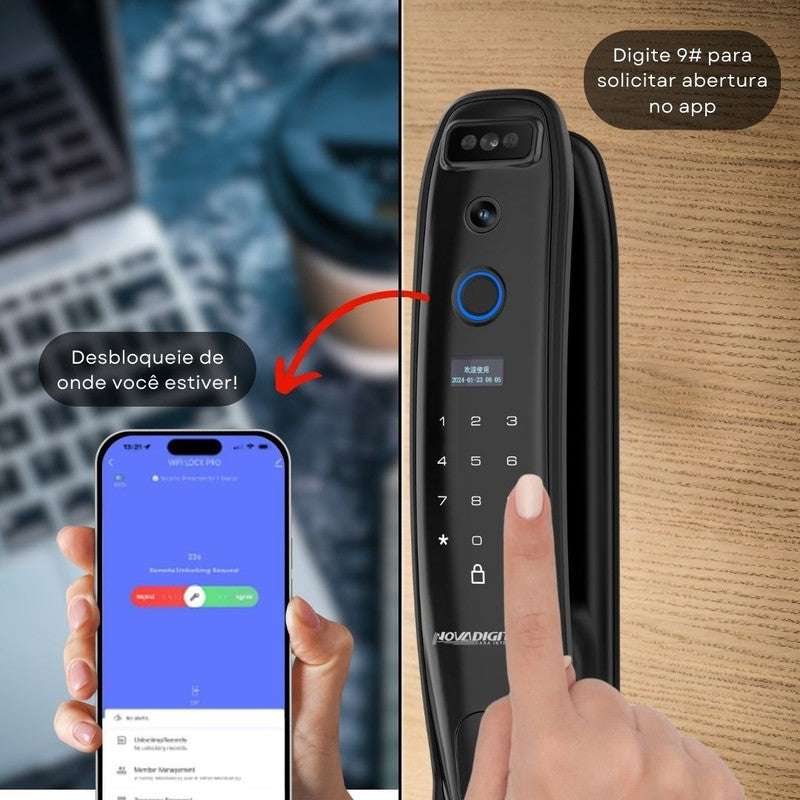 Fechadura Inteligente Wi-Fi com Câmera Desbloqueio com Reconhecimento Facial e Controle por Aplicativo- Novadigital